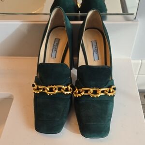 Prada Green Loafers with Gold Accent, S39